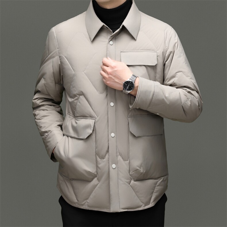 HM898新款冬季男士鸭绒羽绒服翻领保暖外套修身大衣图片