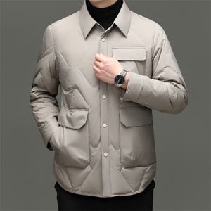 HM898新款冬季男士鸭绒羽绒服翻领保暖外套修身大衣图片