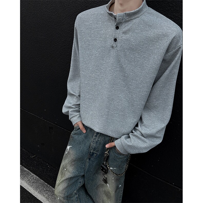 亨利领T恤男春秋季美式潮牌ins宽松慵懒风情侣衫25XW99566特批18，男装T恤，电商A042