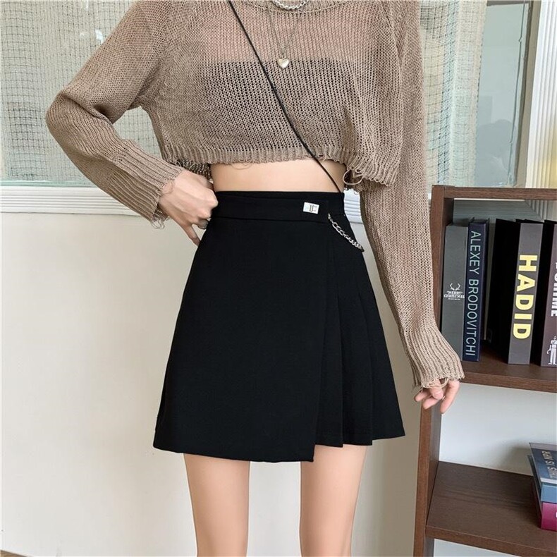 压褶半裙，女装半身裙，精典蓝月