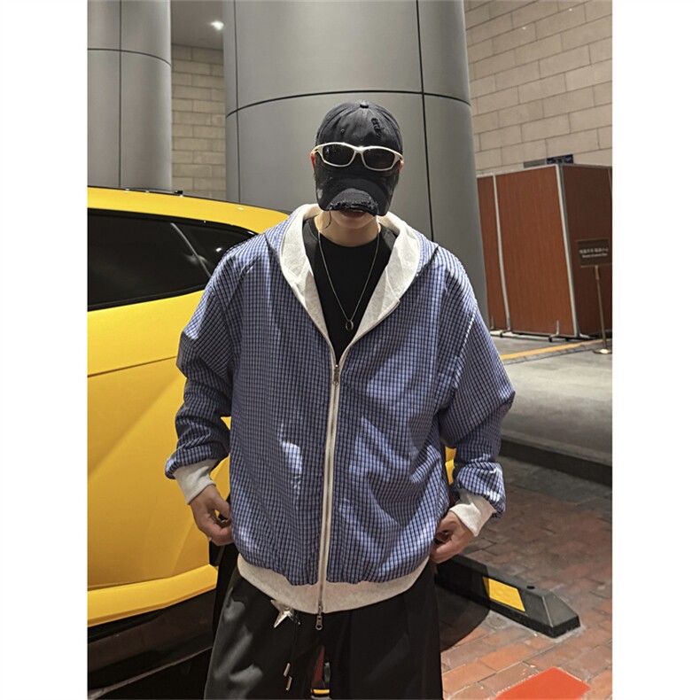 双面穿卫衣美式连帽灰色开衫卫衣男春秋季宽松情侣款外套夹克,男装夹克,星座302B-2