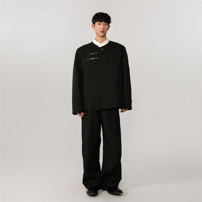 新中式拼色大码M-5XL西服男:95%聚酯纤维5%氨纶XF77951特P65控98,男装西服,星座227-7