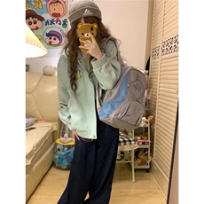 WT99-P71美式复古外套女春秋2025新款潮牌撞色翻领宽松情侣夹克，男装夹克，电商B323A