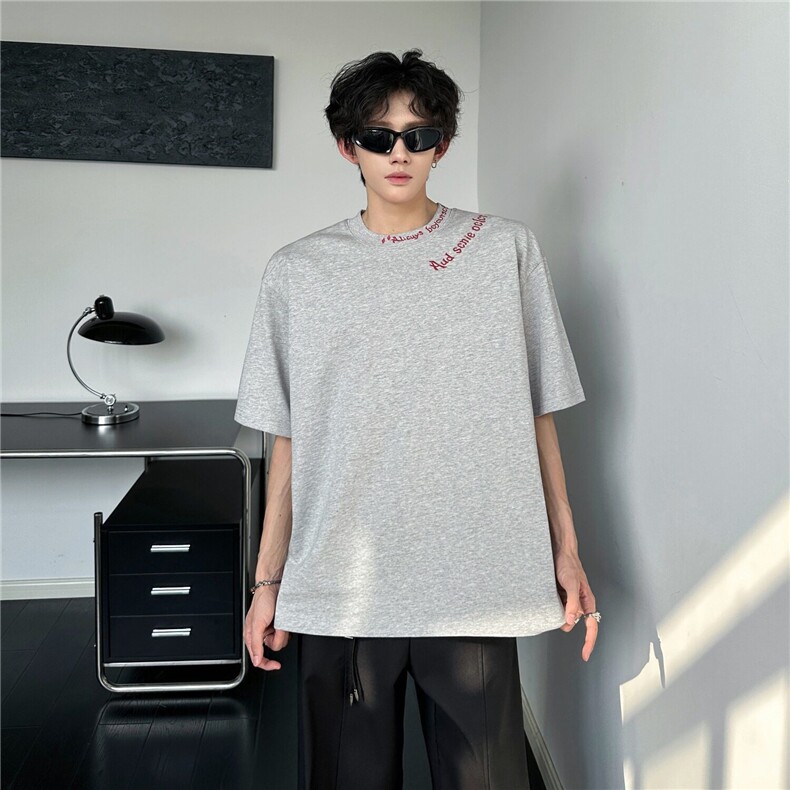 GC0288-P38重工刺绣美式潮牌男款夏季情侣设计感小众纯棉短袖t恤,男装T恤,电商C233