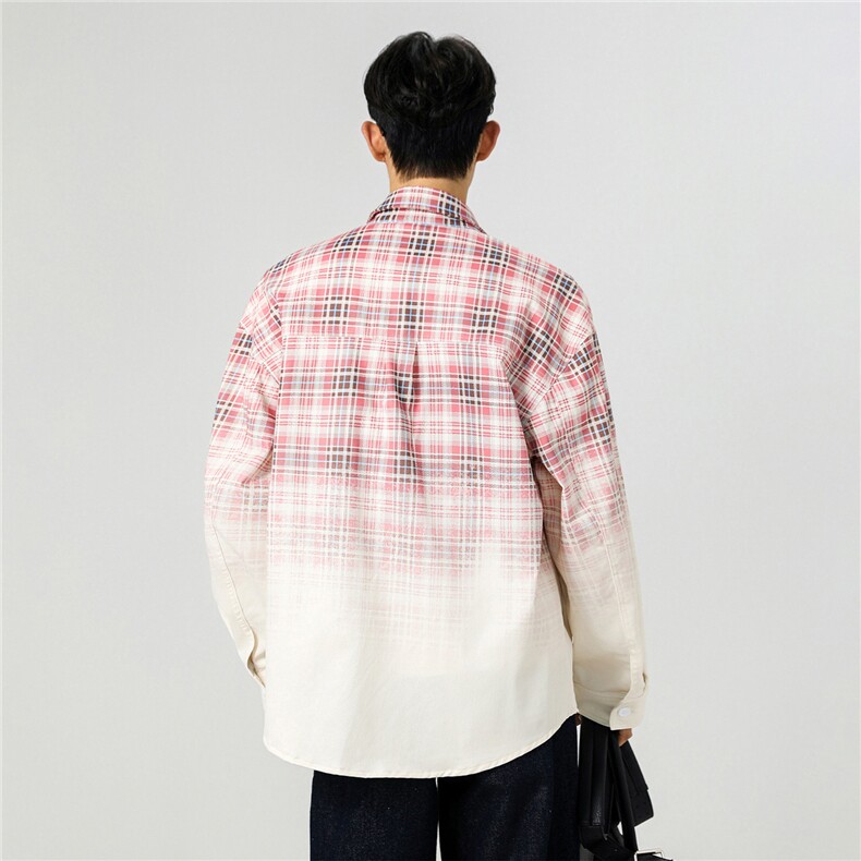 春季新款渐变晕染流动感格纹衬衫C0559-P58,男装衬衫,星座308B-2