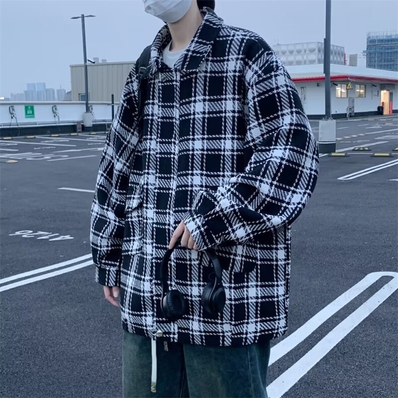 小香风外套男春秋冬季格子毛呢大衣痞帅夹克高街潮牌大码JW232,男装夹克,星座1116A-1（原606A）