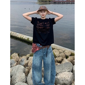 美式复古夏季字母印花圆领短袖凉感T恤男女正肩半袖潮流 TY09图片