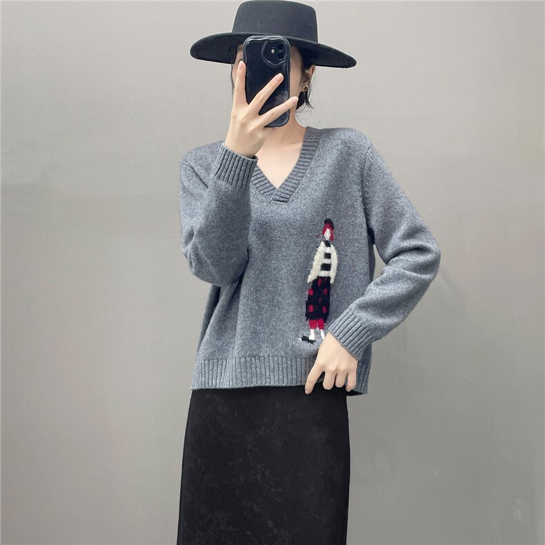 HE|我们不一样加厚点baby山羊绒衫女V领宽松针织衫慵懒风毛衣,针织衫/毛衣,国旺羊绒