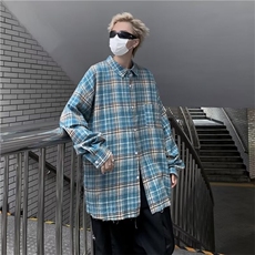美式复古格子衬衫男新款ins潮牌宽松长袖衬衣年休闲外套C7998-p45，男装衬衫，星座1008-2