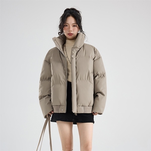 现货5W件冬季三防重磅硬挺boxy短款羽绒立领PU皮棉衣外套加厚棉服图片