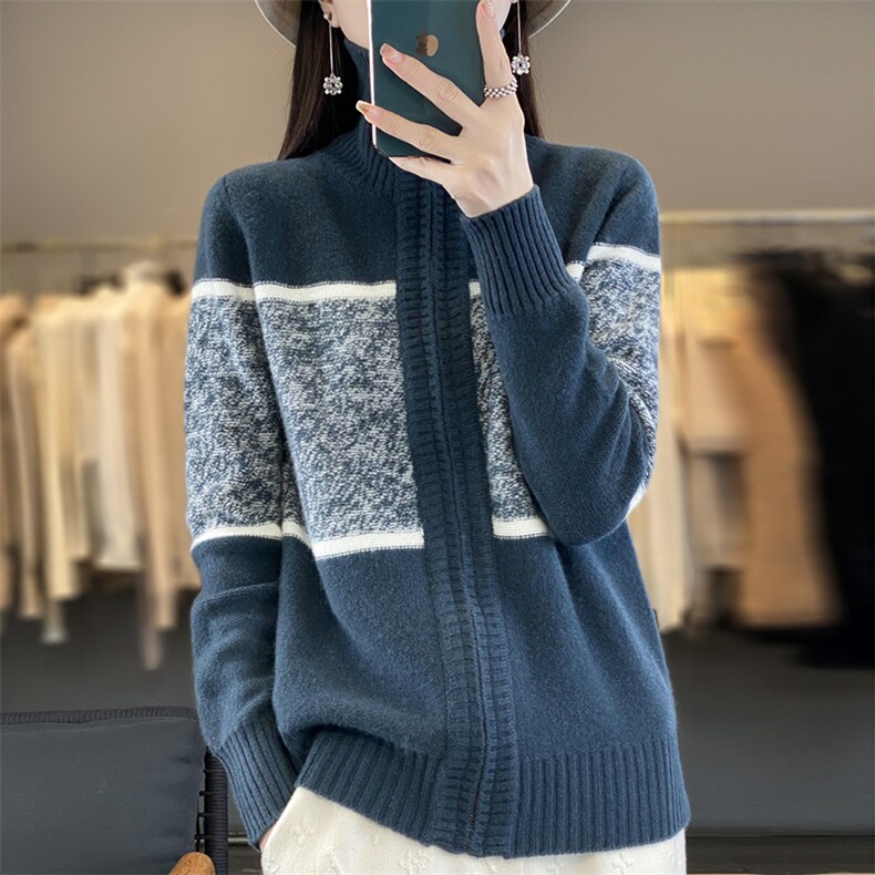 2025年秋季新款百搭LP同款百搭高领花纱拉链开衫,女装羊毛衫,新胜羊绒