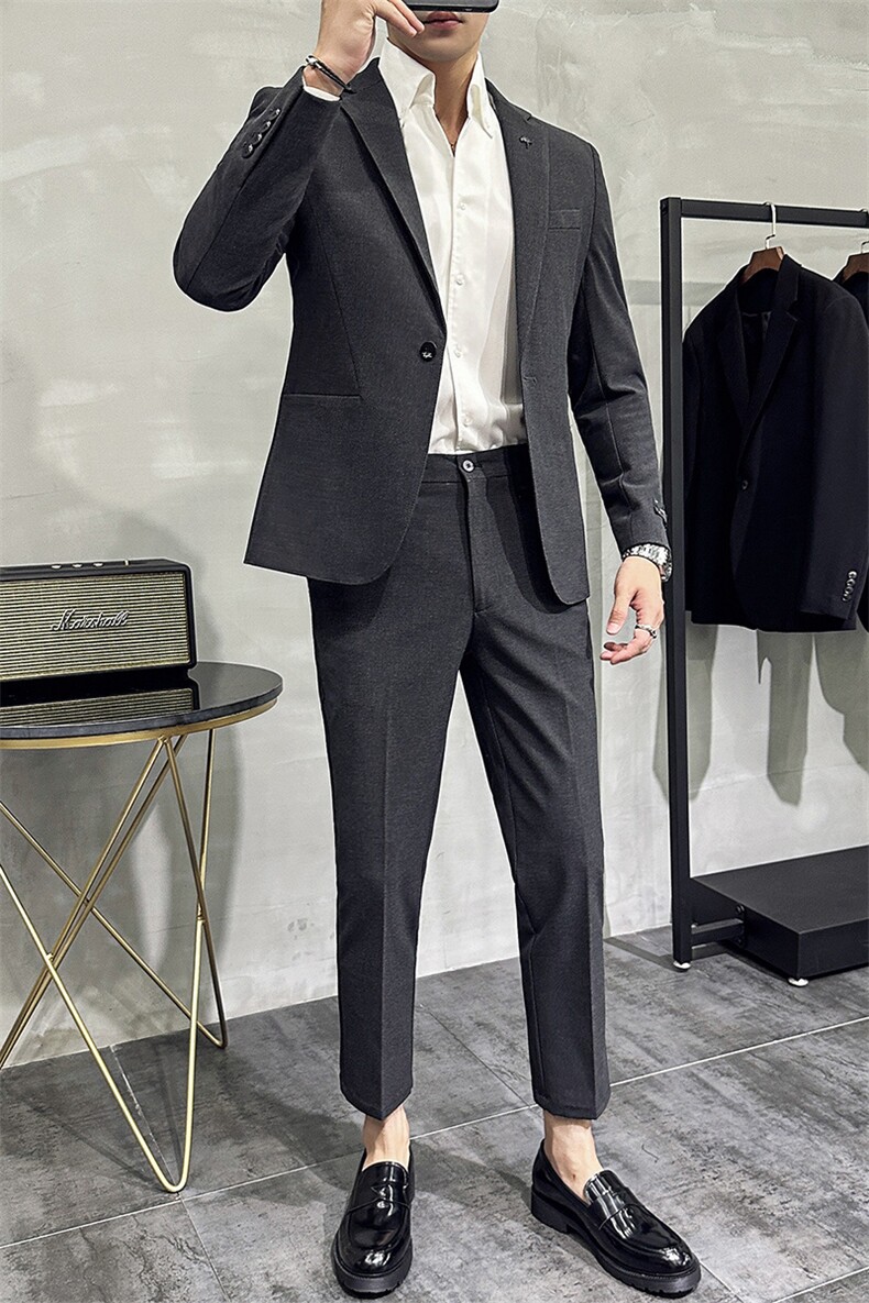 2025男西装纯色商务正装休闲韩版两件套男士西服A415-313-P230,男装西服套装,电商A355（原A415）