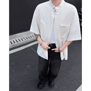 夏季痞帅男生垂感衬衣男短袖宽松百搭男装衬衫上衣男CY1102-P32,长春阿六发型设计与脸型搭配男生短发图片