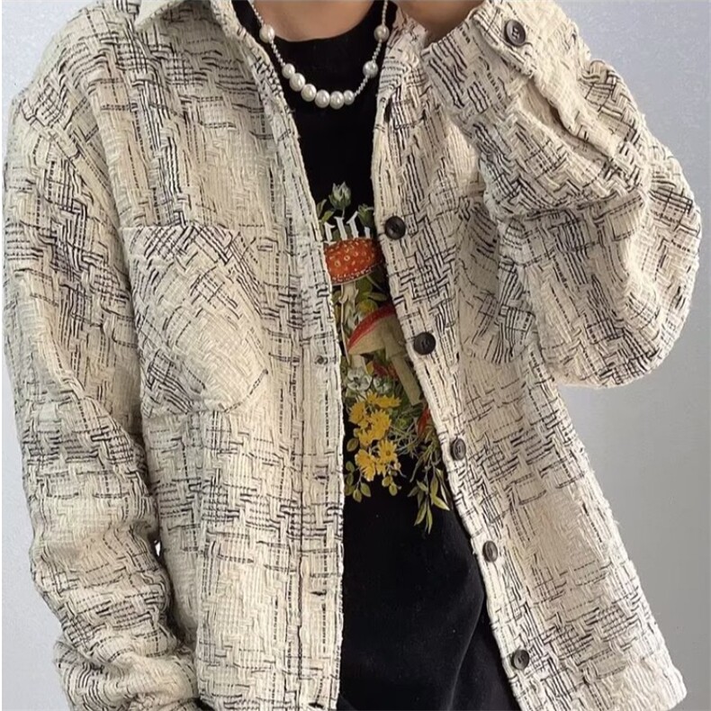 复古小香风衬衣宽松格子外套男女同款格纹长袖春季衬衫情侣潮,男装衬衫,星座1210-1