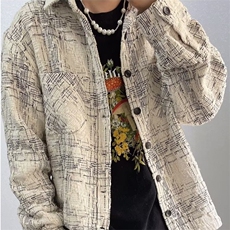 复古小香风衬衣宽松格子外套男女同款格纹长袖春季衬衫情侣潮，男装衬衫，星座1210-1