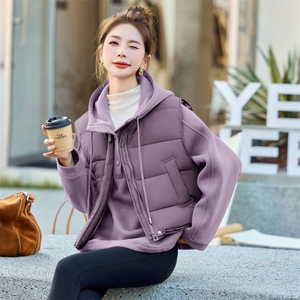 桔色叠穿超好看羽绒马甲女2024冬新款加绒保暖连帽卫衣图片