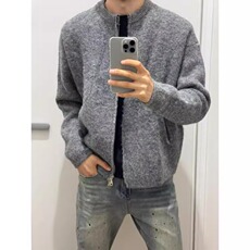 高级感灰色开衫毛衣男秋季宽松韩版简约慵懒风chic针织衫夹克外套，男装夹克，星座601-1