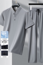 夏天男爸爸套装冰丝衣服休闲晨练运动两件套装无痕短袖套装男装，男装休闲套装，钱塘6003（原4033）