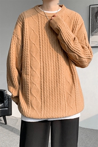 8XL-M圆领毛衣男秋冬季宽松慵懒套头麻花针织衫毛线衣MY19005P68图片