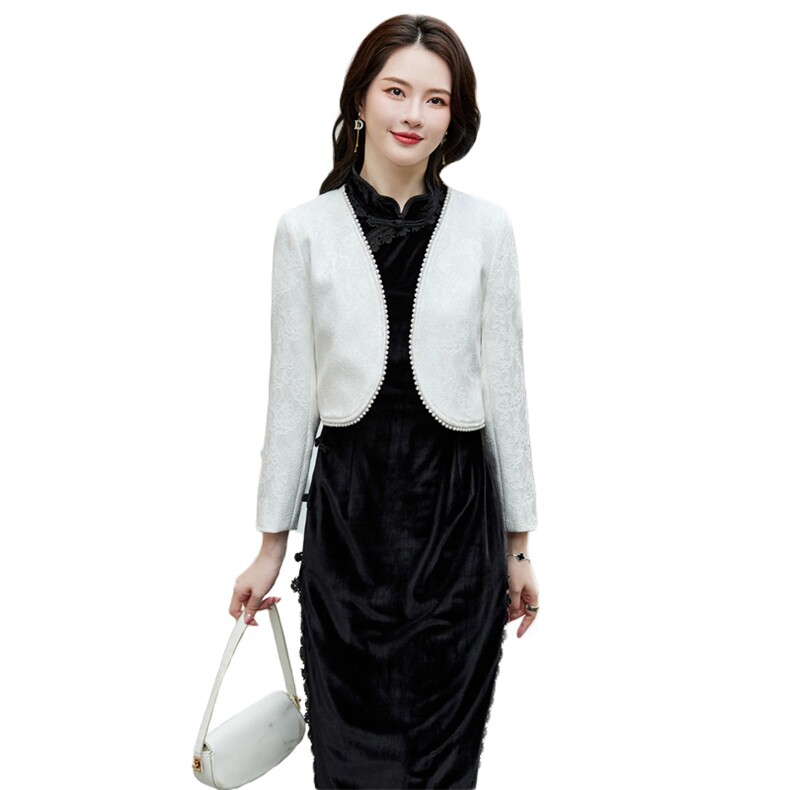 短款女士披肩外套2024春秋新款气质小香风坎肩配旗袍裙子外搭开衫,女装短外套,婵米儿
