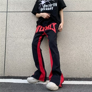 美式街头子母贴布裤脚牛仔裤男女vibe高街嘻哈宽松长裤RK786-P67图片