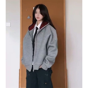抖音得物高品质 秋冬美式高街重磅结构双层双面连帽卫衣外套XS107图片