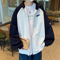 美式复古插肩基础款开衫连帽卫衣男女潮牌情侣外套WY0838-P55，男装卫衣，星座308B-1
