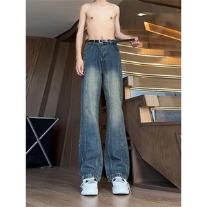 潮牌复古修身牛仔裤男高级感美式痞帅设计弯刀微喇裤WL8044-P48图片