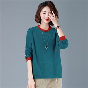 2021年春季新款潮韩版套头圆领卫衣女长袖气质休闲百搭打底衫女棉图片