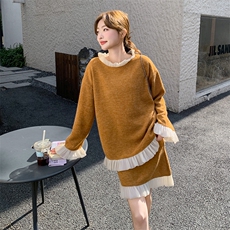 设计感花边拼接长袖针织衫高腰显瘦半身裙2025春季新款时尚套装女，女装套装/套裙，2C262