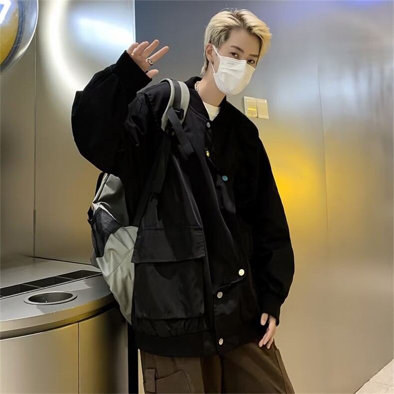 港风飞行员夹克男秋潮牌刺绣高街不规则排扣设计QJ21P55,男装夹克,星座1116-2