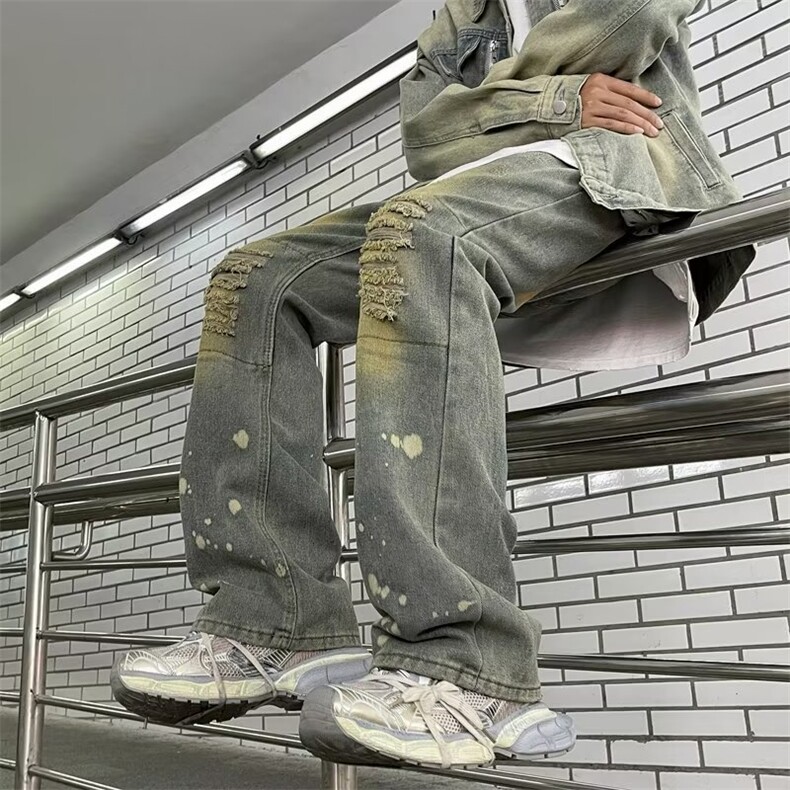 美式牛仔裤男韩版潮流直筒高街帅破洞2024春季ins长裤RK1311-P49,男装牛仔裤,星座412-3