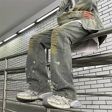 美式牛仔裤男韩版潮流直筒高街帅破洞2024春季ins长裤RK1311-P49，男装牛仔裤，星座412-3