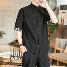 2021夏季中国风棉麻短袖衬衫男宽松盘扣半袖衬衣QT6005-CS89-P35，男装衬衫，星座1112-5（原712-5）