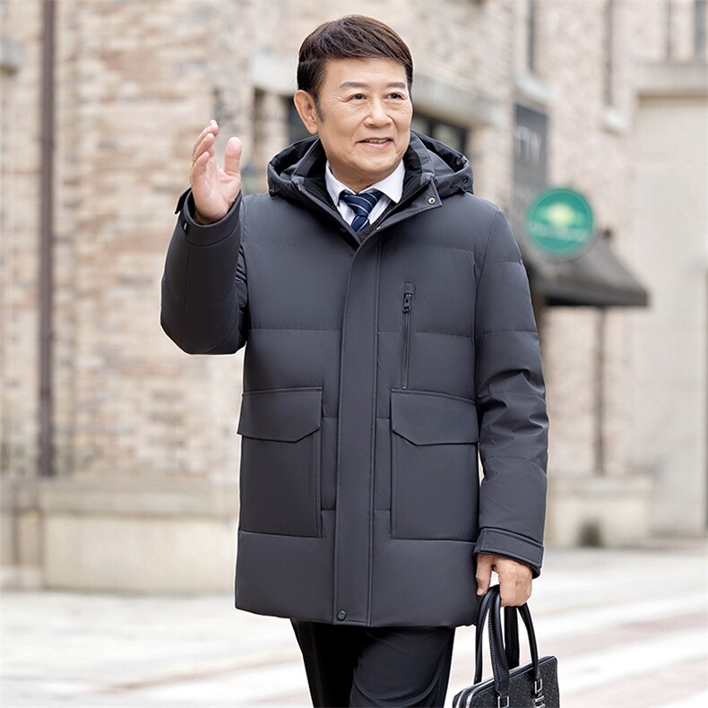 大货主推新款毛领可拆卸帽中老年羽绒服外套男士爸爸装羽绒服大衣图片