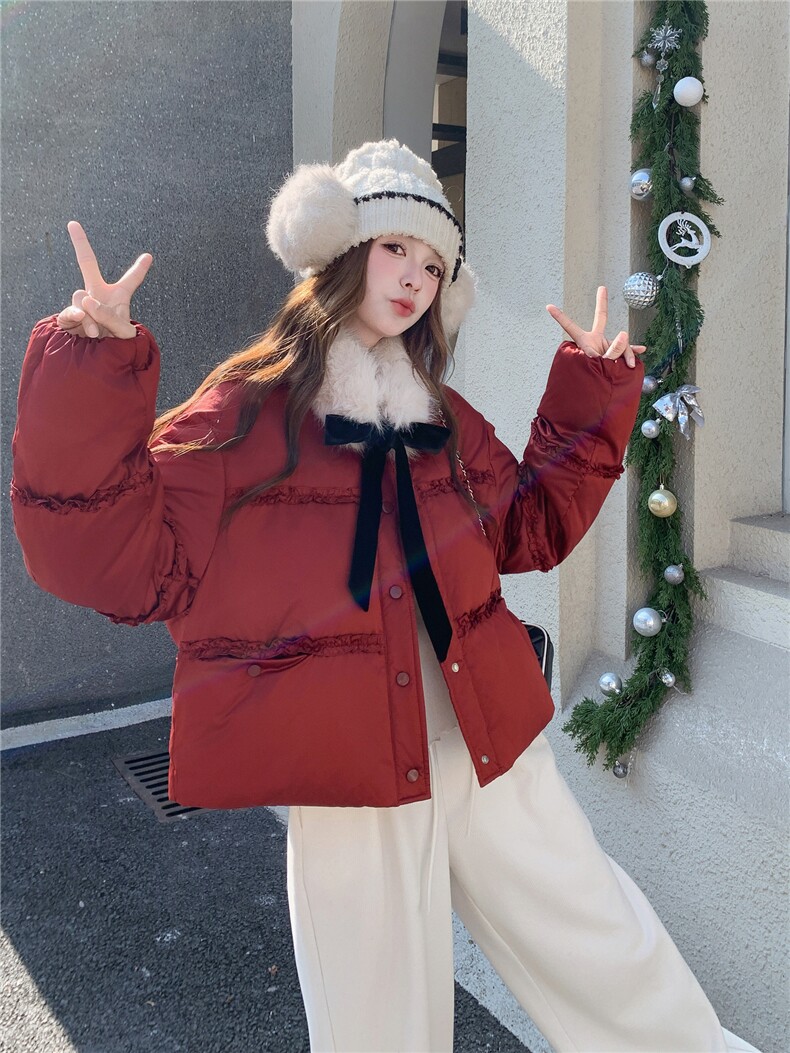 现货新款圣诞双旦新年主推款配环保毛领羽绒服8887-P235-K335,女装羽绒服,吉娜