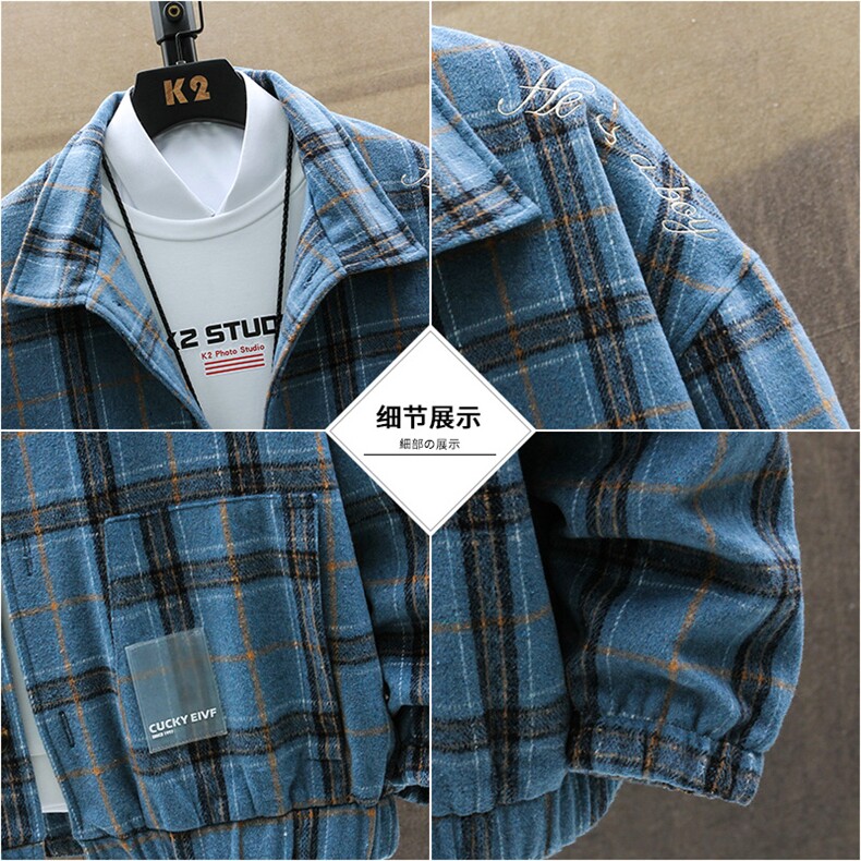 男士外套男春秋季新款格子工装夹克装韩版潮流DS861T,男装夹克,电商A102