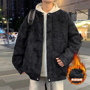 冬季男士棉衣麂皮绒夹棉飞行夹克加厚棒球领外套图片