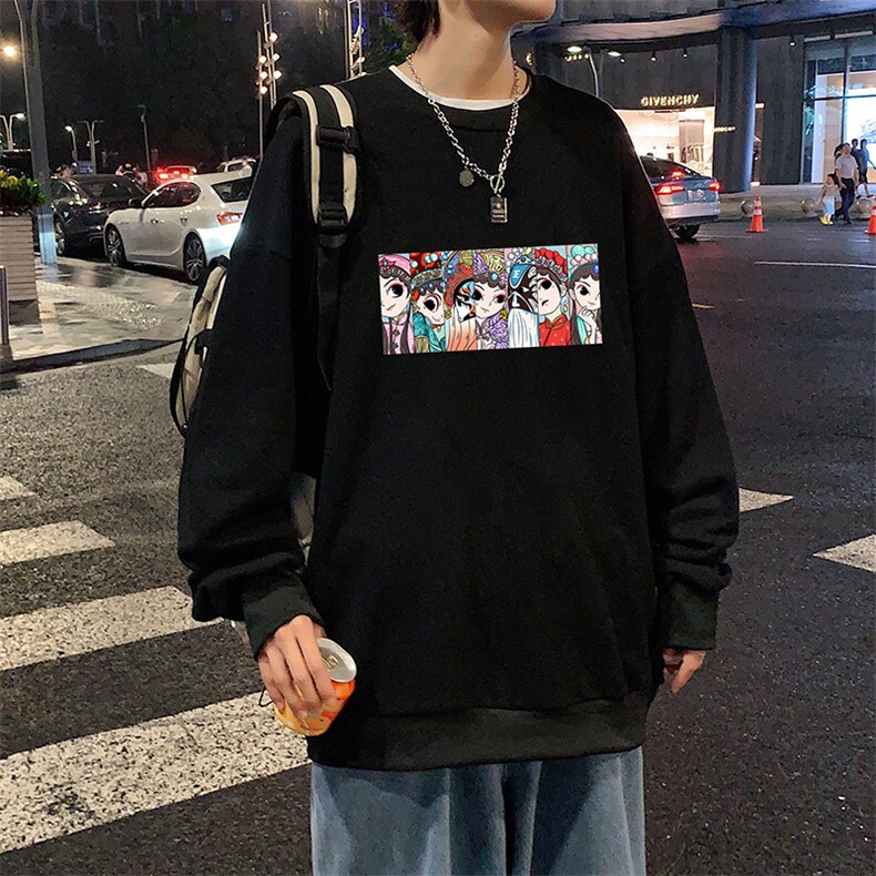 S6250-P28京剧脸谱风秋季圆领卫衣男大码韩版宽松长袖外套,男装卫衣,电商A040