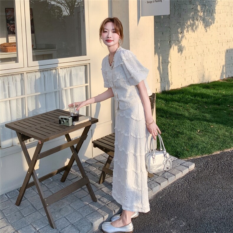 小香风提花米白色半身裙套装女夏2026新款独特漂亮绝气两件套,女装套装/套裙,霓裳依族