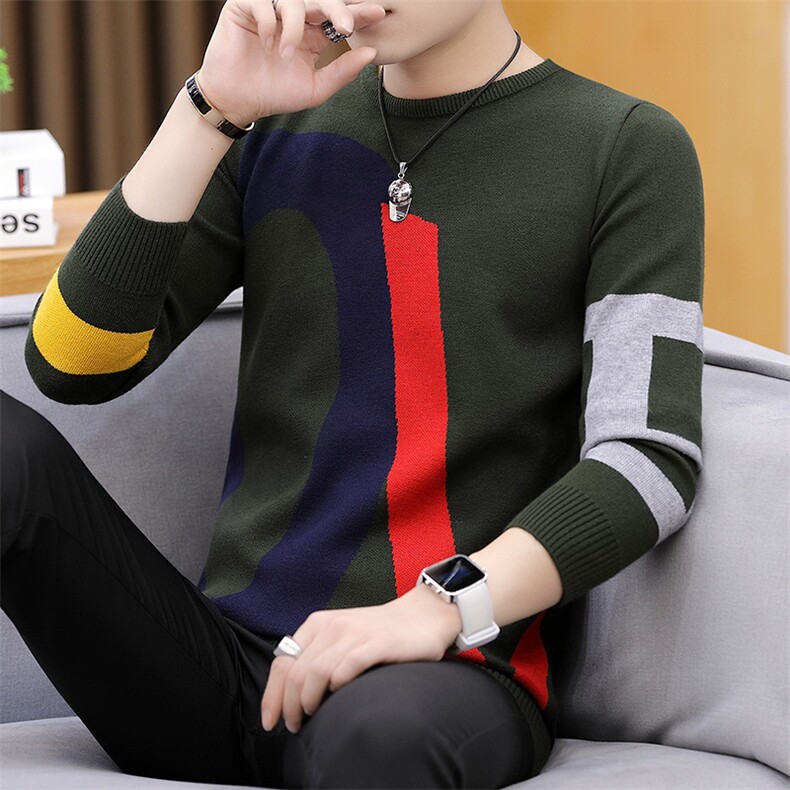 港仔新款青年针织毛衣男套头圆领毛衣针织衫外套男M612，男装针织衫/毛衣，A067