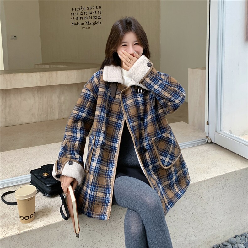 冬装新款现货皮毛一体格子外套2C271-9570-P195K278,女装毛呢外套,2C271
