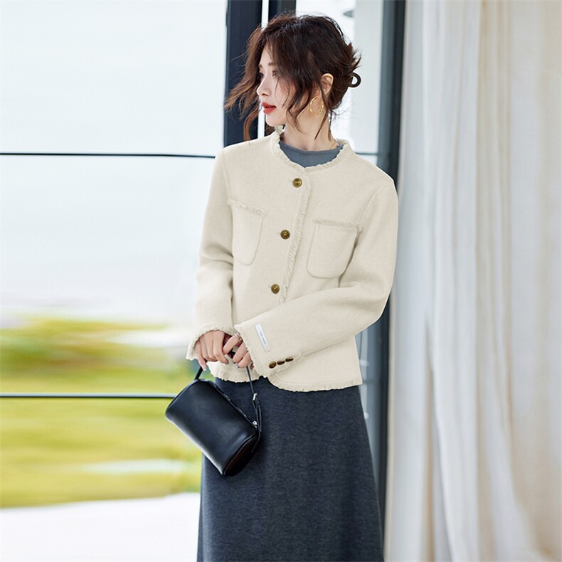 小香风双面羊绒大衣女短款2026早春新款小个子气质羊毛呢外套,女装毛呢外套,丝露怡语