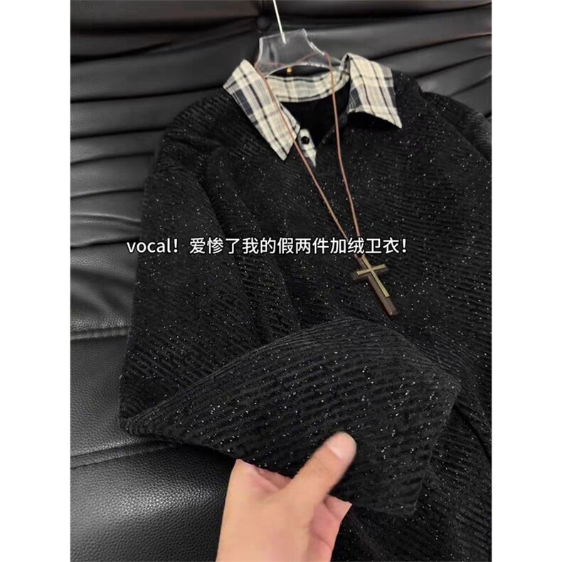 复古格纹长袖卫衣男女春秋慵懒风宽松休闲假两件外套LWY288-p36,女装短外套,星座1008