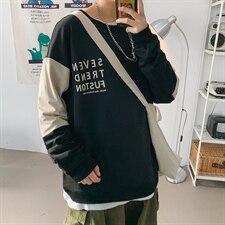 2021春季新款圆领青少年宽松港风卫衣上衣时尚潮男W9225-P45，男装卫衣，电商A128