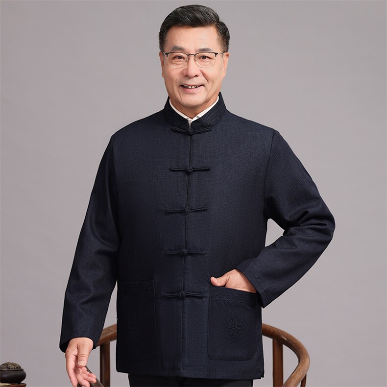 2026春款棉麻中老年风唐装外套男中式复古盘扣爷爷过生日外套，男装民族服装，钱塘723