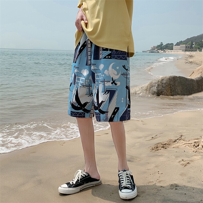 2023夏季新款日系蓝底大码海鸥休闲短裤M-5XHK21205-P25,男装休闲裤,电商A022