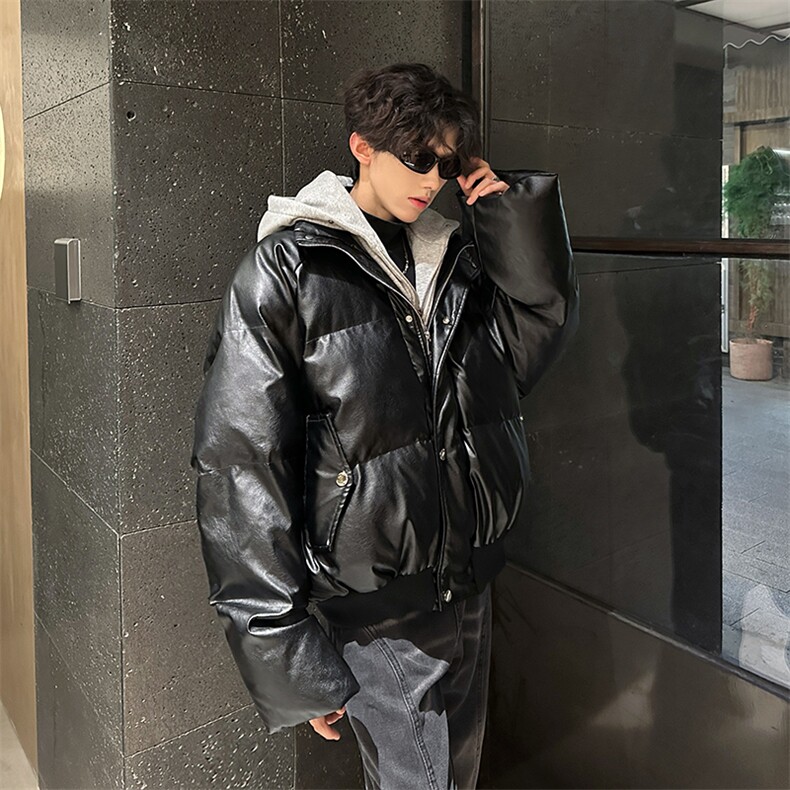 405A美式高街个性连帽设计假两件pu皮棉服MY24920-P158控188,男装棉衣,星座405A