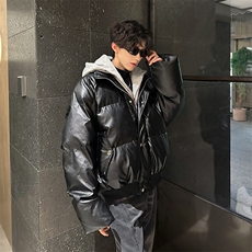 405A美式高街个性连帽设计假两件pu皮棉服MY24920-P158控188，男装棉衣，星座405A