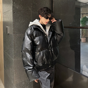 405A美式高街个性连帽设计假两件pu皮棉服MY24920-P158控188